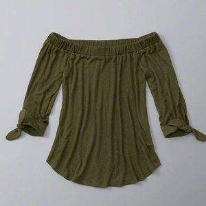 Abercrombie off the shoulder green shirt